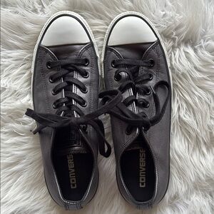 Converse All Star Women’s Metallic Gray Low Top Leather Sneakers